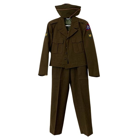 1950s Era U.S. Army Uniform Set: Ike Jacket, Pants + Hat 38R Wool Olive Green - Picture 1 of 16